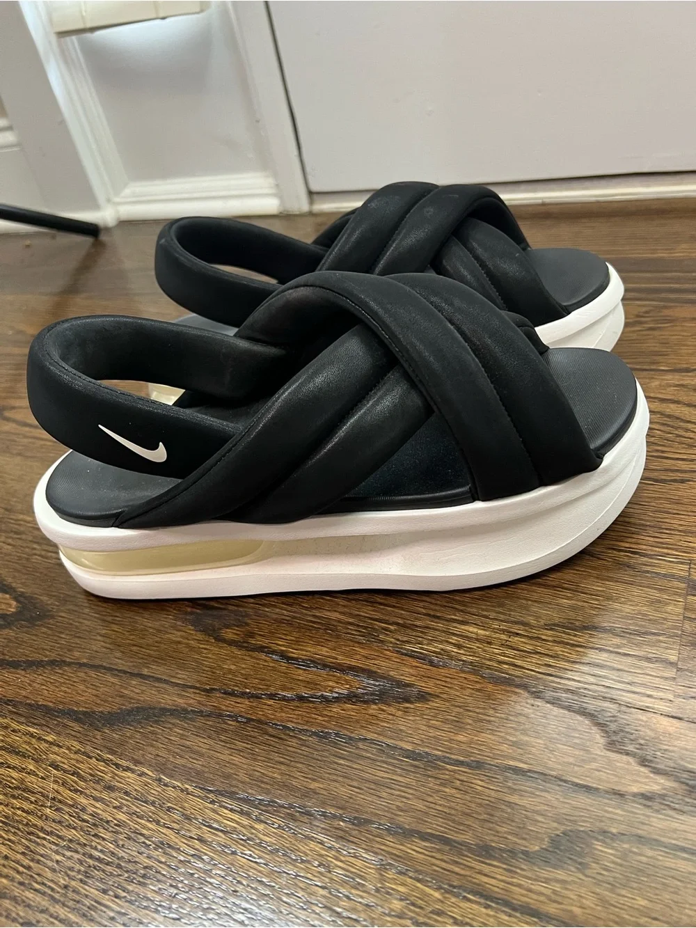 Nike Black and White Crisscross Platform Slide Sandals